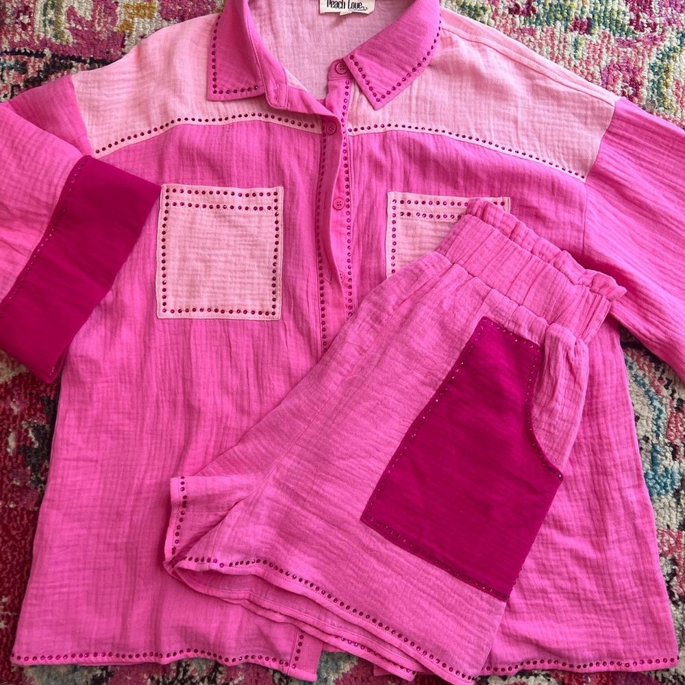 Peach Love California Pink and Magenta Shirt and Short Set